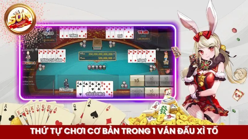 Thứ tự chơi cơ bản trong 1 ván đấu Xì Tố